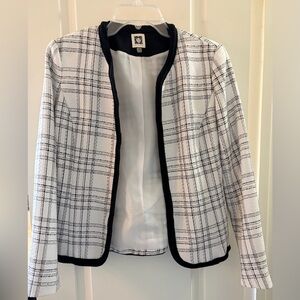 Anne Klein Black & White Plaid Open-Front Blazer Size Small